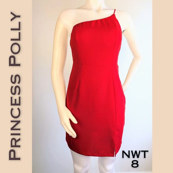 New Princess Polly Priya Red Sheath Minidress One Shoulder Open Back Baddie Sz 8 - Picture 3 of 11
